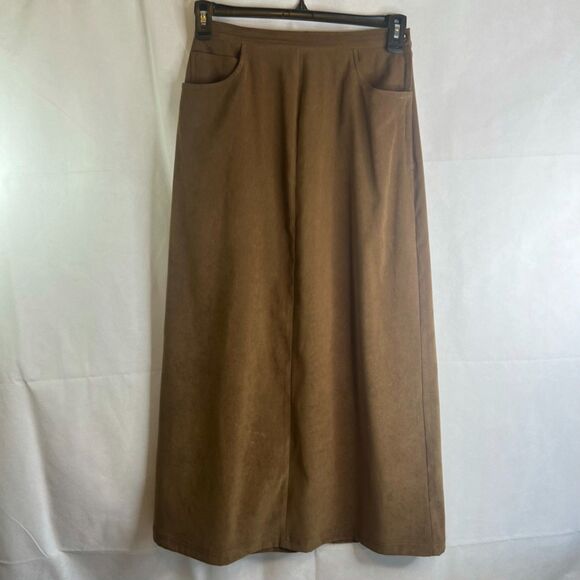 David Brooks Brown Vintage Maxi Faux Suede Aline Skirt Size 8 Neutral Minimalist - Picture 10 of 10